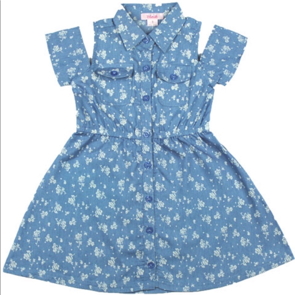 Girls Chambray Floral Dress.
